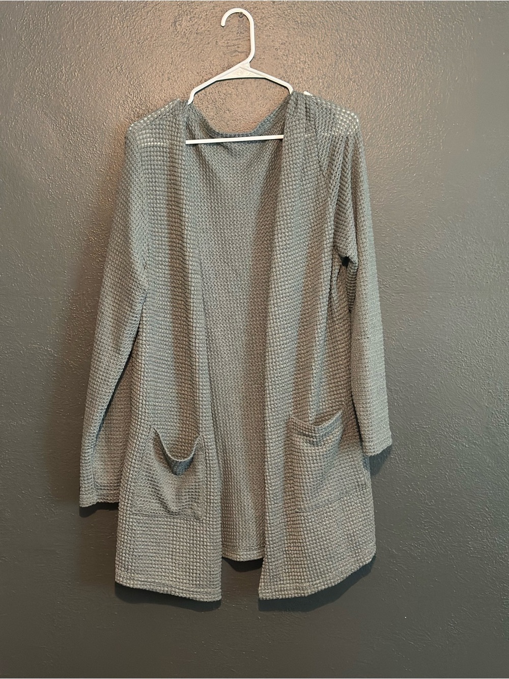 Washed Blue Oversized Waffle Knit Women's Cardigan